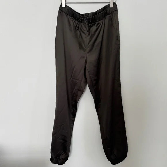 Olive Green Satin Joggers - Picture 1 of 3